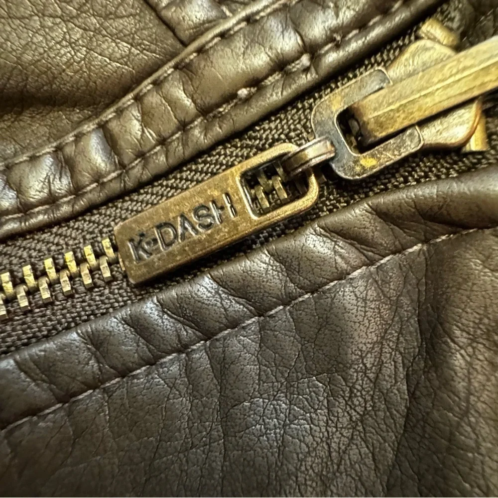 DASH by Kardashian Women's Brown Faux Leather Jacket Size XXS Peplum Pockets NEW - Picture 15 of 15